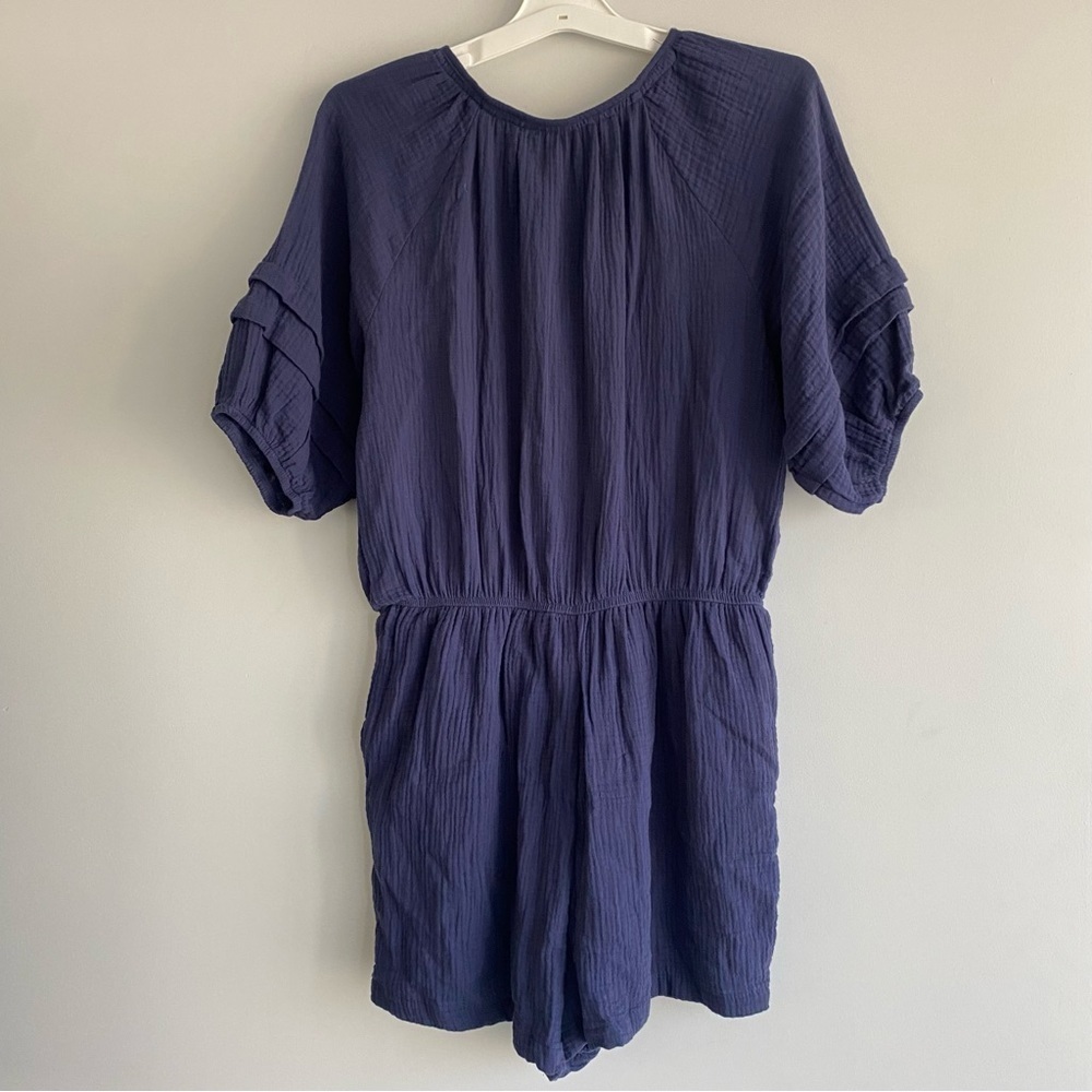 Women's Short Sleeve Gauze Romper - Knox Rose Navy Blue Size L - Picture 5 of 8
